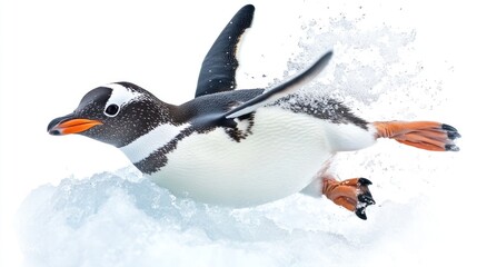 Fototapeta premium Penguin swimming gracefully in the icy water, a stunning image of wildlife in action