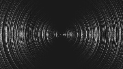 Concentric black and white circle texture pattern create rhythmic flow aesthetic and timeless retro feel. Vinyl record grooves. Dotwork. Pointillism. Noisy grainy dots shading . Vector illustration