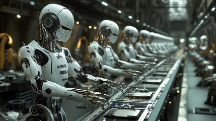 Futuristic Robot Assembly Line Automation Technology