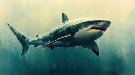 Obraz premium Great white shark swimming ocean aquarium, underwater, poster