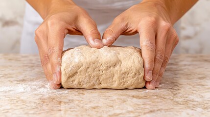 Hands Kneading Dough on a Kitchen Counter for Baking Bread