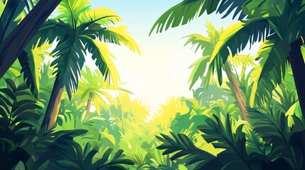 Tropical Cartoon Palm Tree Centered Composition for Designs
