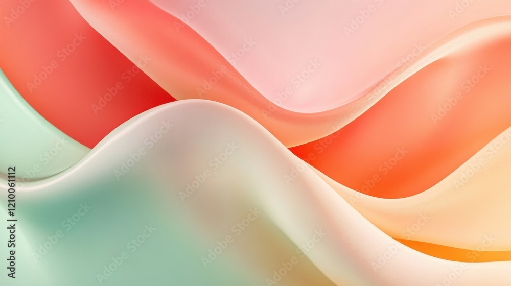 Poster pastel waves in mint and coral hues creating an elegant backdrop for artistic design and sophisticat