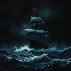 pirate ship in the stormy sea