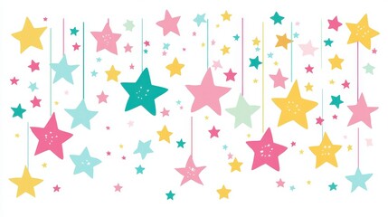 Cute Pastel Stars in Pink, Yellow, and Teal for Creative Projects and Backgrounds