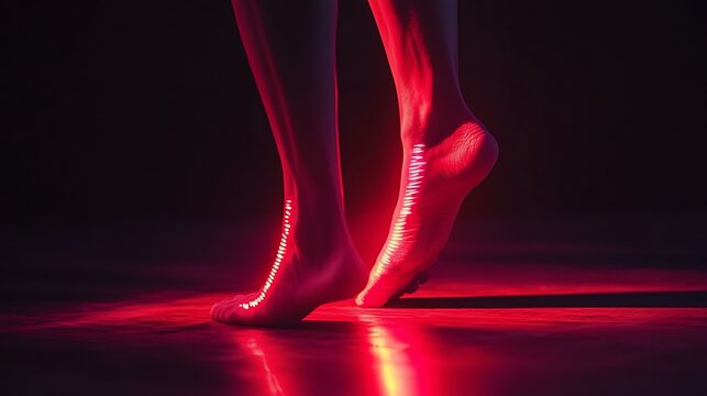 Side view of calf muscles highlighting a glowing red pain zone suggesting a trigger point