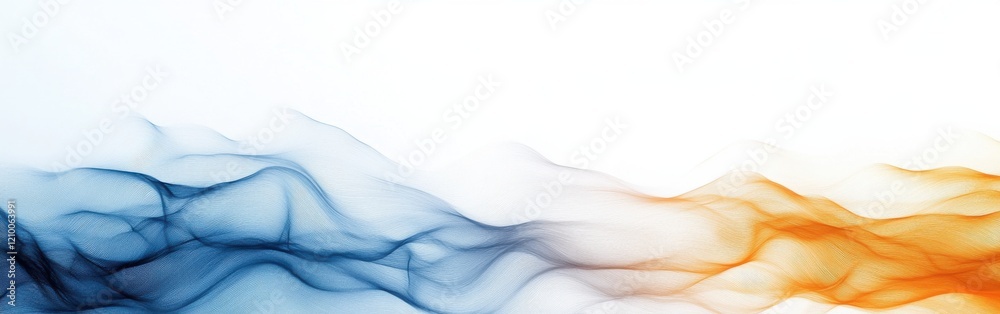 Poster Abstract flow of colors blending softly on a white background with hints of blue and orange