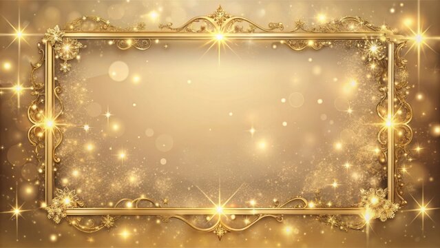 Golden ornate frame with sparkling background ideal for elegant celebratory announcements and luxurious event invitations.