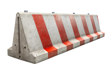 Red striped concrete road barrier isolated on transparent background