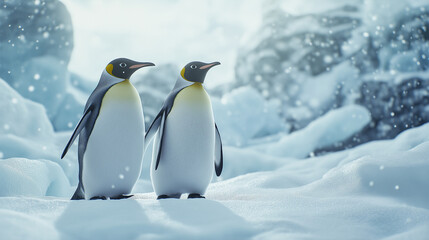 A pair of penguins in a beautiful ice location.