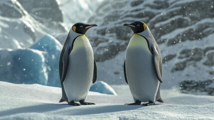Fototapeta premium A pair of penguins in a beautiful ice location.