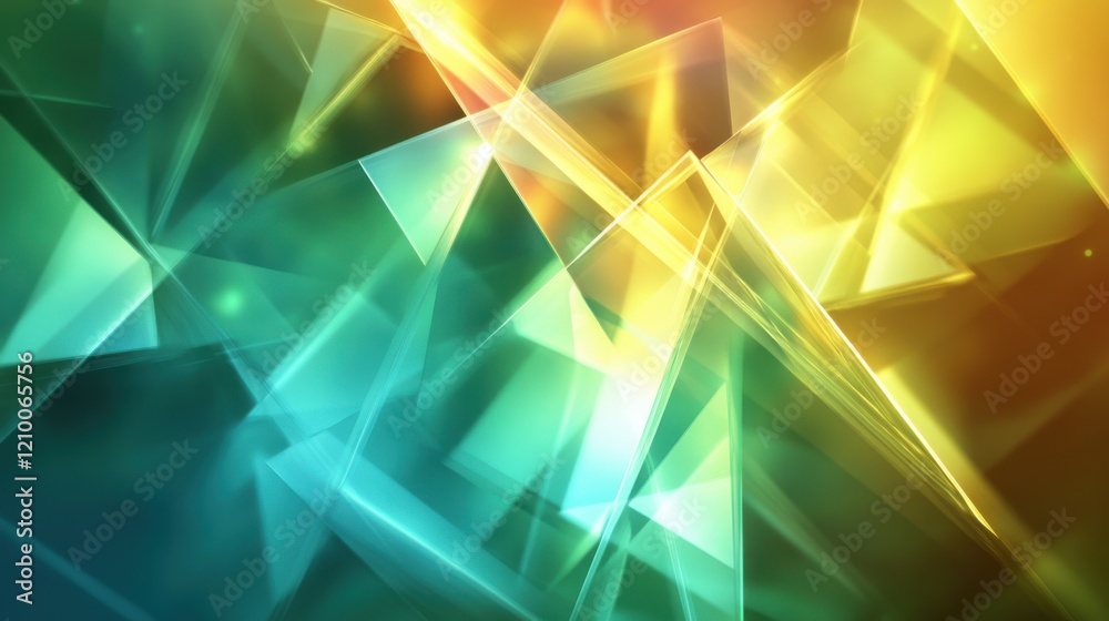 Poster complex abstract design featuring sharp translucent shapes in dynamic colors