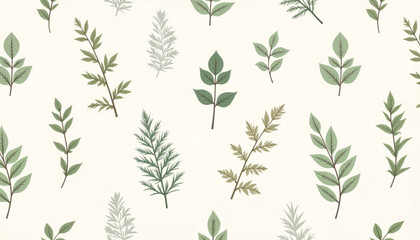 Green leaves pattern on light background