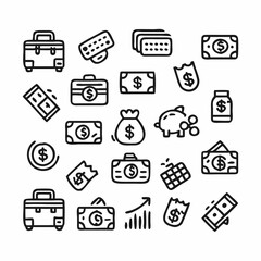 Collection of Simple Line Art Financial Icons