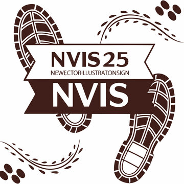 A vector graphic showcasing a stylish and minimalist design with brown shoe prints and a ribbon banner with the text "NVIS 25".