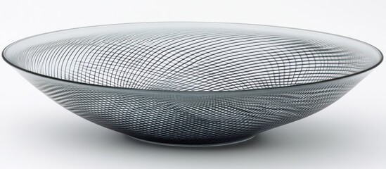 Grey glass bowl, swirling lines, studio shot, white background, home decor