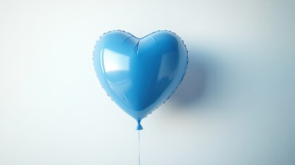 Blue Heart Shaped Balloon Floating Against a Minimalistic White Background in a Contemporary Setting, Perfect for Celebrations and Events