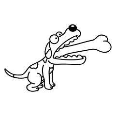 Dog Greedy Hungry Eats Too Big Bone Swallowed Fun Design Lover Art Vector Illustration Card T-Shirt Poster Sticker Graphic Print Decorative Drawing Isolated Logo Decoration Symbol Creative Cool Style
