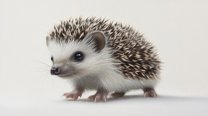 Fototapeta premium Baby hedgehog portrait, studio, white background, pet, wildlife