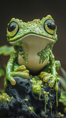 Adorable Green Frog on a Rock: A Stunning 3D Render