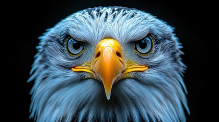 Fototapeta premium Intense Bald Eagle Portrait, Dark Background, Wildlife, Conservation