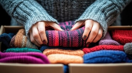 Woman Packing Clothing Donations for Local Shelter Community Support