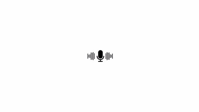 Microphone icon with digital sound wave animation on transparent background, Podcast recording Audio Icon with Microphone and waveform equalizer and seamless loop with alpha channel.