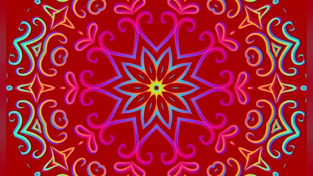caleidoscope classic gradient circle flower art pattern of traditional tenun batik ethnic dayak ornament for animation ads