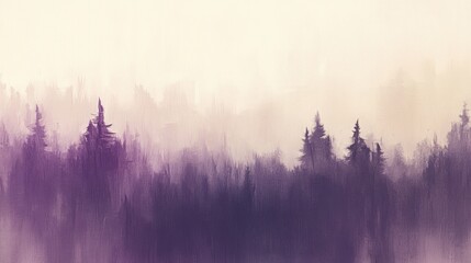 Obraz premium Purple Hues of a Misty Forest Landscape