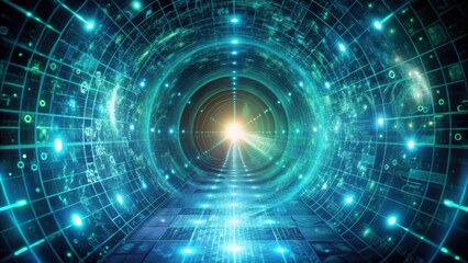 Obraz premium A Futuristic Digital Tunnel of Illuminated Data Streams and Networks Representing the Infinite Possibilities of Modern Technology