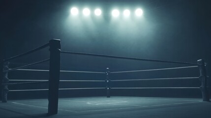 Wrestling ring under bright spotlights, showcasing intense athletic competition and dramatic storytelling in a high-energy sports entertainment setting.