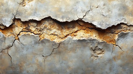 Fototapeta premium Cracked and Corroded Concrete Texture: A detailed close-up shot reveals a severely cracked and corroded concrete surface, showcasing a dramatic texture of rust and decay.
