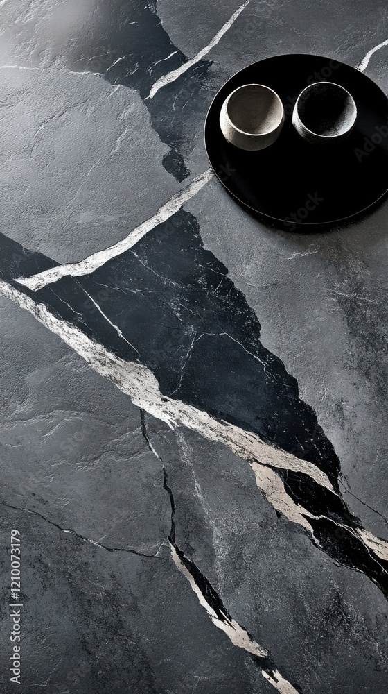 Poster rugged concrete surface with deep charcoal tones and contrasting light veins enhances modern interio