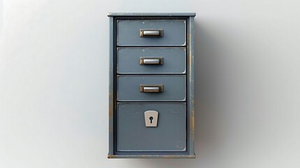 A filing cabinet is a rectangular, sturdy piece of furniture designed to organize and store documents efficiently. Typically constructed from metal or wood, it features multiple drawers that slide smo