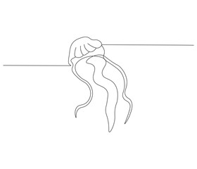 Continuous one line drawing of jellyfish. Single line drawing illustration of jellyfish. Concept vector art. Doodle line illustration.