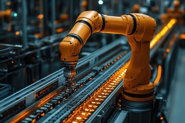 Industrieroboterarm in automatisierter Produktionslinie

