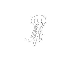 Continuous one line drawing of jellyfish. Single line drawing illustration of jellyfish. Concept vector art. Doodle line illustration.