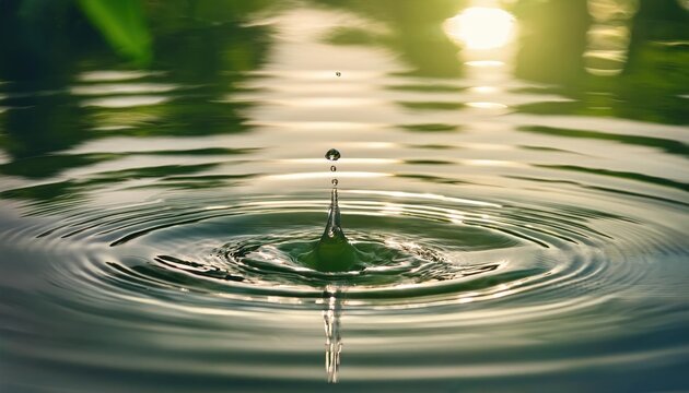 Droplets creating ripples in a pond, representing impact, influence, and how actions affect others 