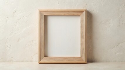 Simple light wooden frame against a textured wall, ready for your design or photograph.