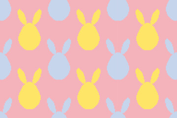 Happy easter.Egg with rabbit ears pixel seamless pattern style.Cute colorful texture embroidery,cross stich,ethnic design for spring holiday,festival,celebration,event,prin product,fabric,fashion