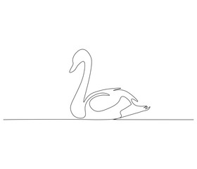 Continuous one line drawing of swan. Swan symbol of love and loyalty. Single line drawing illustration of swan. Concept vector art. Doodle line illustration.
