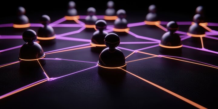 Abstract network representation connecting digital figures with glowing lines.