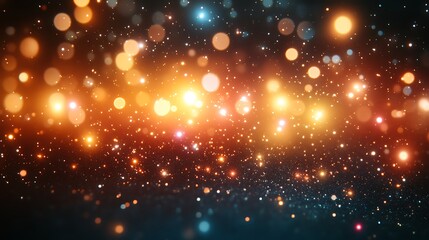 Fototapeta premium Celestial Sparkle: A captivating abstract background of warm and cool bokeh lights, reminiscent of a starry night sky, creating a magical and ethereal atmosphere. 