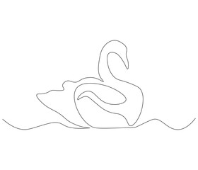 Continuous one line drawing of swan. Swan symbol of love and loyalty. Single line drawing illustration of swan. Concept vector art. Doodle line illustration.
