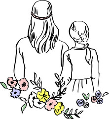 Mother's Day Line Art Floral Illustration
