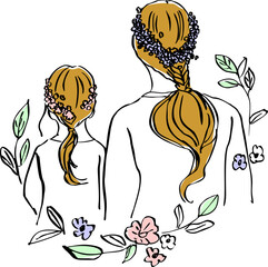 Mother's Day Line Art Floral Illustration