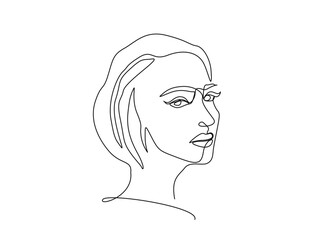 Continuous one line drawing of abstract beautiful lady face. Beautiful woman for beauty care concept illustration. Editable stroke.