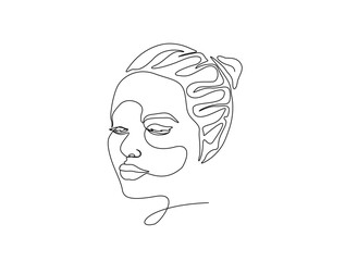 Continuous one line drawing of abstract woman face. Beautiful lady face for beauty care concept illustration. Editable stroke.