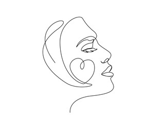 Continuous one line drawing of abstract beautiful lady face. Beautiful woman for beauty care concept illustration. Editable stroke.