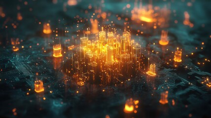 Glowing depiction of financial growth symbolizing prosperity, success, and development in a digital environment